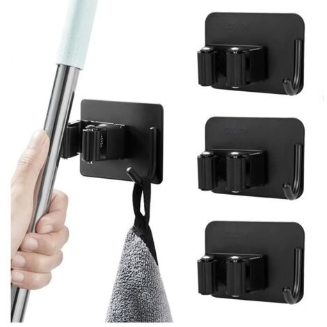 Support à balais - Inoxydable - 4 pièces - Adhésif - Pour cuisine, jardin, garage - Gris
