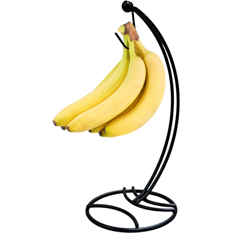 Support à bananes Relaxdays, métal, H x P : 33,5 x 15 cm, pour prévenir les meurtrissures, rangement des bananes, noir
