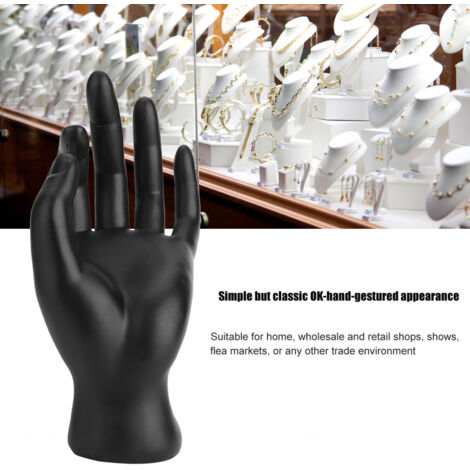 Support à bijoux en résine noir avec symbole main OK pour bagues et bracelets