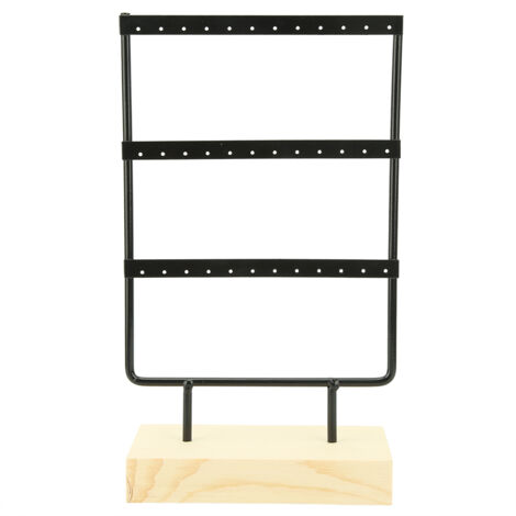 Support à bijoux métallique 36 trous avec base en bois pour boucles d'oreilles et colliers