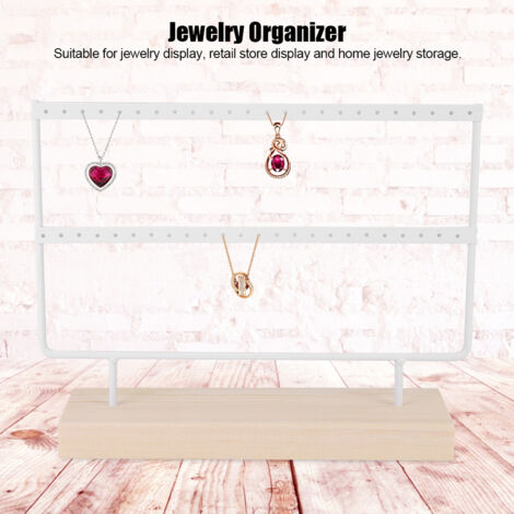 Support à bijoux métallique 46 trous pour boucles d'oreilles et colliers - Organisateur de rangement blanc