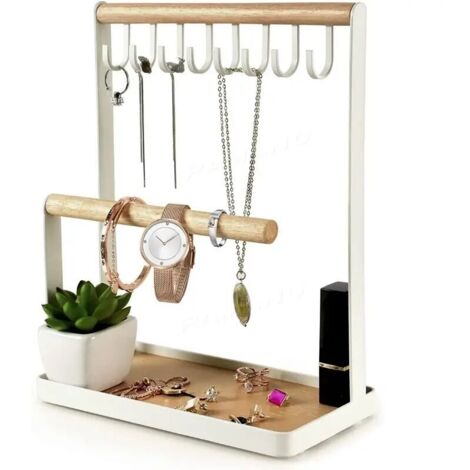 Support à bijoux, organisateur de bagues suspendues, plateau de boucles d'oreilles, 8 crochets de rangement pour colliers, Bracelets