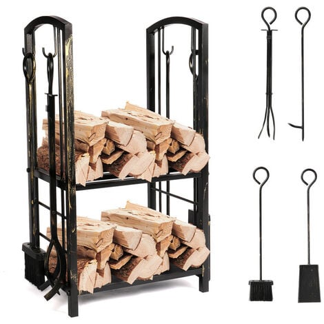 Rangement à bois en acier noir 80x100x25CM, rack pour bois de chauffage,  range-bûches