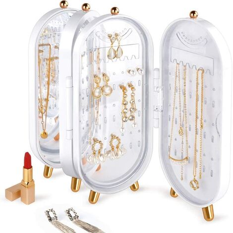 Support à Boite Bijoux Piable,Boîte à Bijoux avec Miroir,Cadeaux de Grande Capacité et de Haute Qualité (Blanc)