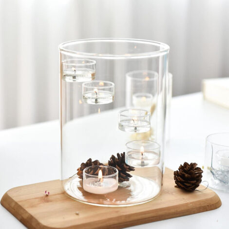Support à bougie en verre design moderne décoratif, transparence élégante ambiance romantique, matériau résistant à la chaleur pour table, salon et décoration intérieure.