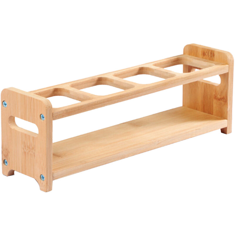 Support à bouteilles d'huile en bambou 4 trous, rangement cuisine anti-dérapant gain de place, étagère épices design carré multifonction