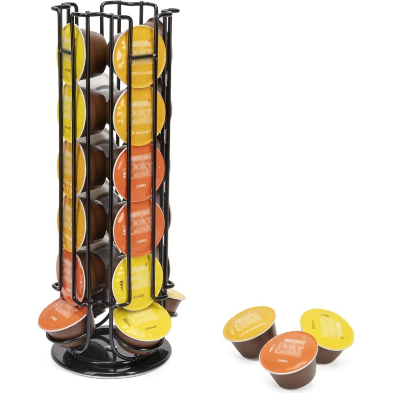 Linghhang - Support à Capsules à Café Noir, Porte Capsules Distributeur Présentoir Rotatif pour 24 Capsules Dolce Gusto, Supports Rangement, 360