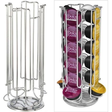 Support à capsules - Dolce Gusto - Rotatif 24 capsules - Acier chromé - Design contemporain - Cylindrique