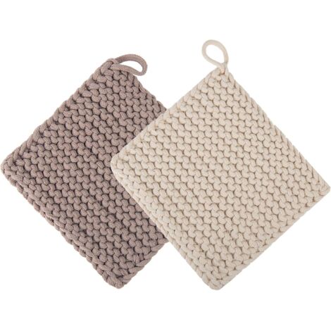 Support à casseroles en crochet épais deux pièces, tapis chauffant fait main, tapis de cuisine isolant thermique crocheté pour plats chauds (19 x 19 cm)