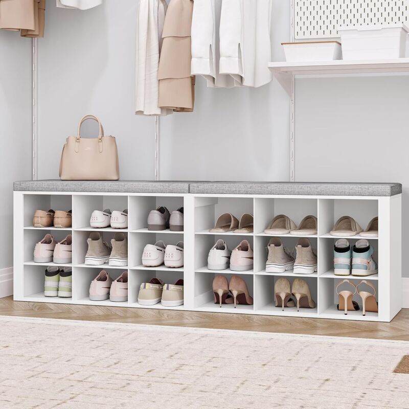 Support à Chaussures avec Siège, avec Rangement,18 Compartiments