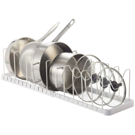 Support à couvercle de casserole extensible, rangement de cuisine en acier carbone blanc, réglable pour poêles et casseroles