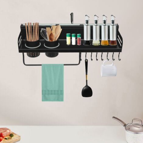 Support à épices suspendu de 50 cm avec deux tasses, étagère murale à deux niveaux pour cuisine, support mural pour épices.