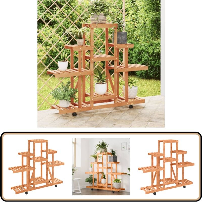 Support à fleurs avec roues 110x25x101 cm bois massif de sapin - Support Plante - Jardinerie - Meuble Extérieur - Rangement Jardin - Pot Fleuri