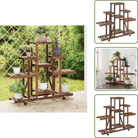 Support à fleurs avec roues 110x25x101 cm bois massif de sapin - Support Plante - Jardinerie - Meuble Extérieur - Rangement Jardin - Pot Fleuri