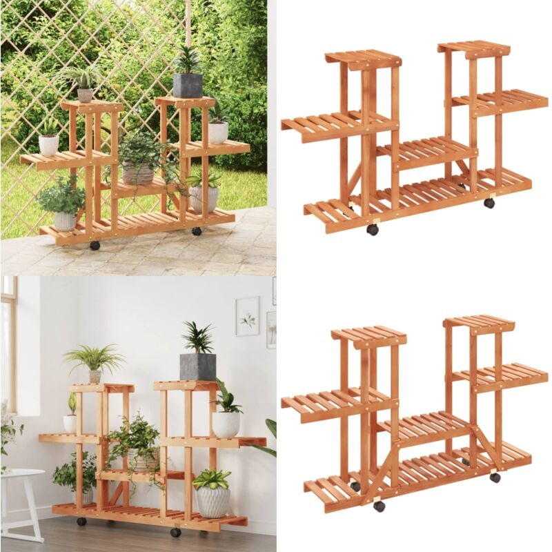 Support à fleurs avec roues 110x25x78 cm bois massif de sapin - Support Plante - Meuble Jardin - Rangement Extérieur - Jardinière Mobile - Étagère