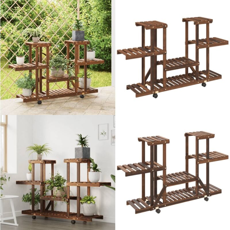 Support à fleurs avec roues 110x25x78 cm bois massif de sapin - Support Plante - Jardinerie - Meuble Extérieur - Rangement Jardin - Pot Fleuri - Home
