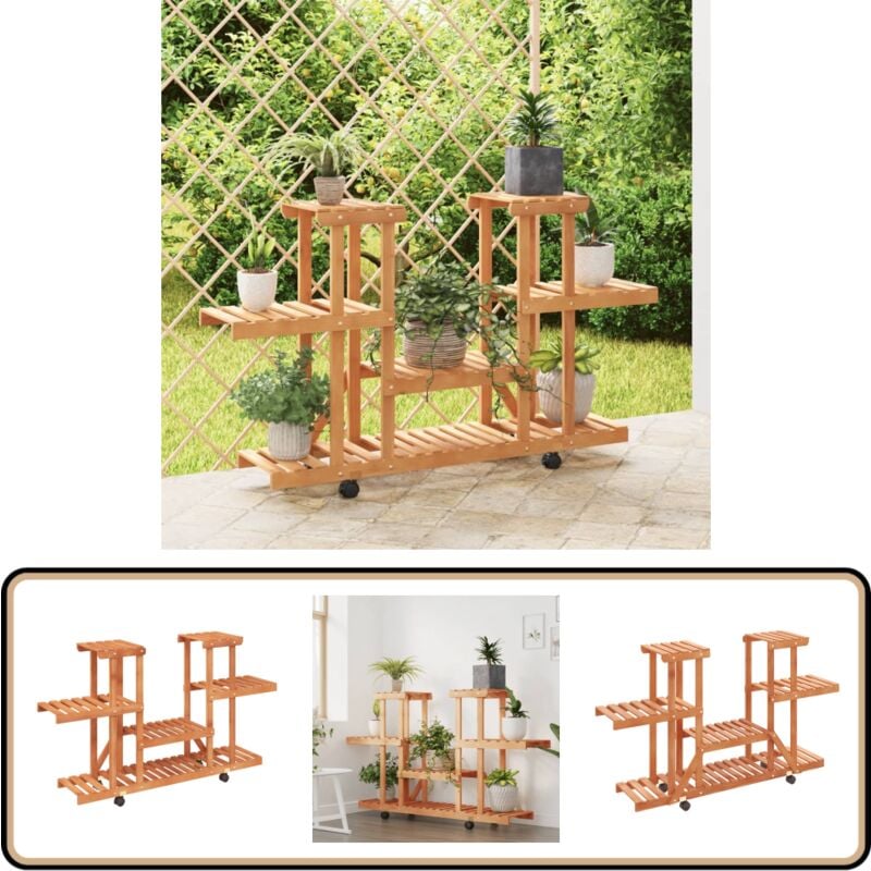 Support à fleurs avec roues 110x25x78 cm bois massif de sapin - Support Plante - Meuble Jardin - Rangement Extérieur - Jardinière Mobile - Étagère