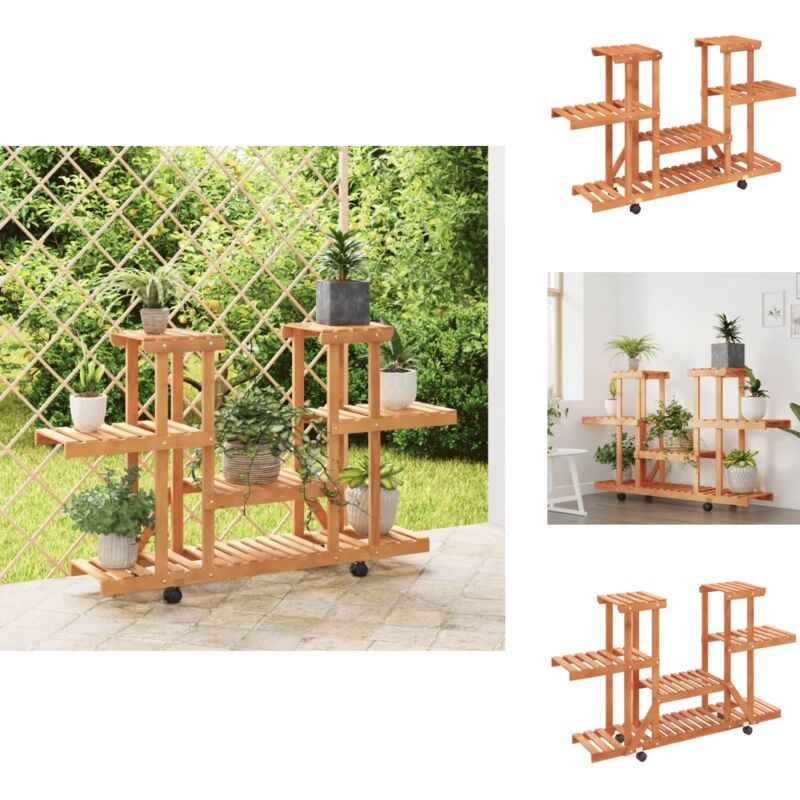 Support à fleurs avec roues 110x25x78 cm bois massif de sapin - Support Plante - Meuble Jardin - Rangement Extérieur - Jardinière Mobile - Étagère
