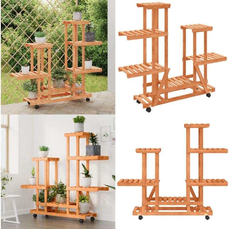 Support à fleurs avec roues 95x25x101 cm bois massif de sapin - Support Plante - Meuble Jardin - Rangement Extérieur - Étagère Fleurie - Jardinière