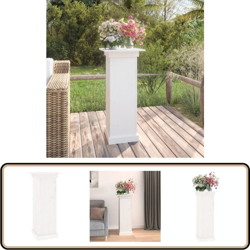 Support à fleurs Blanc 40x40x90 cm Bois de pin solide - Support Fleur - Jardinière - Décoration Extérieur - Porte Plante - Bois Pin