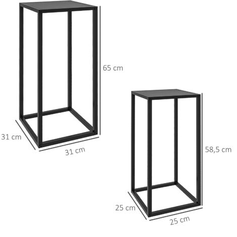 Support à fleurs, lot de 2, design scandinave, structure en métal, hauteur 58,5/65 cm, noir