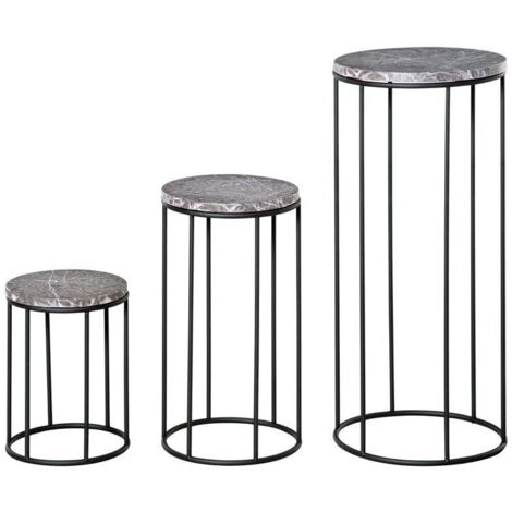 Support à fleurs Rootz - Lot de 3 supports à plantes en métal - Effet marbre - Support pour pot de fleurs - Noir et gris - Ø 22 x 30,5 cm (H)