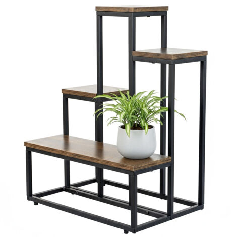 Support à fleurs sur pied pour plantes et fleurs, style loft en métal, 6 pots, style industriel, 68 cm
