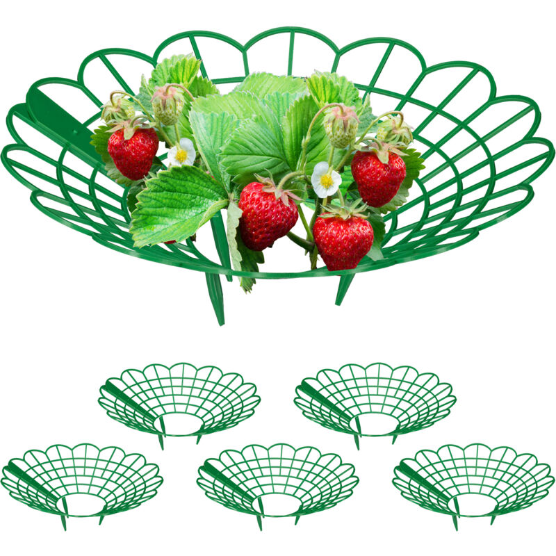 Relaxdays - Support pour fraises, set de 6, protection contre les limaces, plastique, treillis anti-pourriture, vert