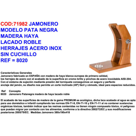 Support à jambon à pied noir en bois de hêtre laqué double en acier inoxydable S/Cuch8020