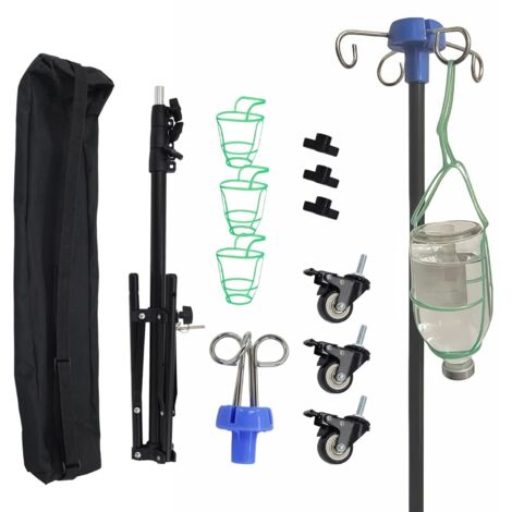 Support à perfusion mobile avec roulettes et 4 crochets en acier inoxydable pour hôpital maison Hauteur réglable -
