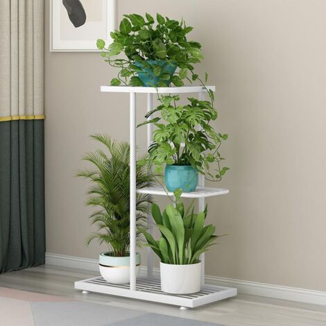 Support à plantes à 3 niveaux pour extérieur, tabouret à fleurs en métal de 57,5 cm, étagère à fleurs, étagère à fleurs peu encombrante pour balcon extérieur, jardin, salon, gris foncé, blanc