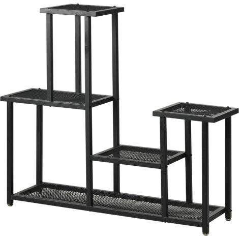 Support à plantes à 4 niveaux pour intérieur et extérieur étagère plante en métal pour jardin, terrasse, balcon, noir