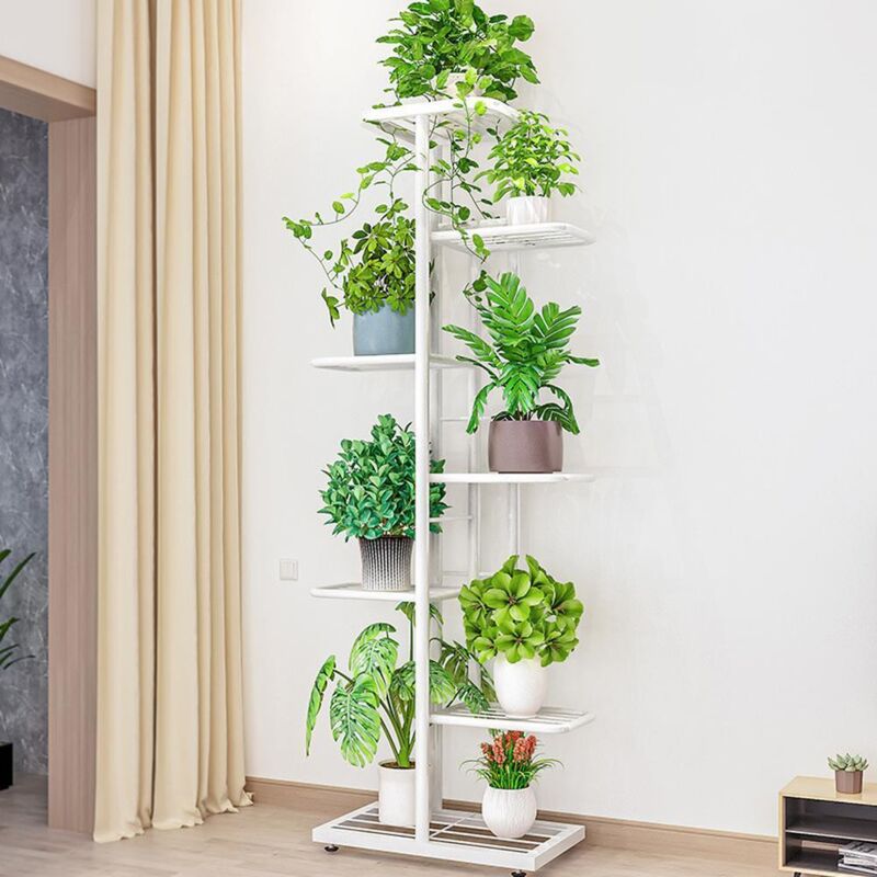 Support à plantes à 7 niveaux, étagère pour pots de fleurs multiples, étagère d'angle pour plantes, pour terrasse, jardin, balcon, salon, Blanc