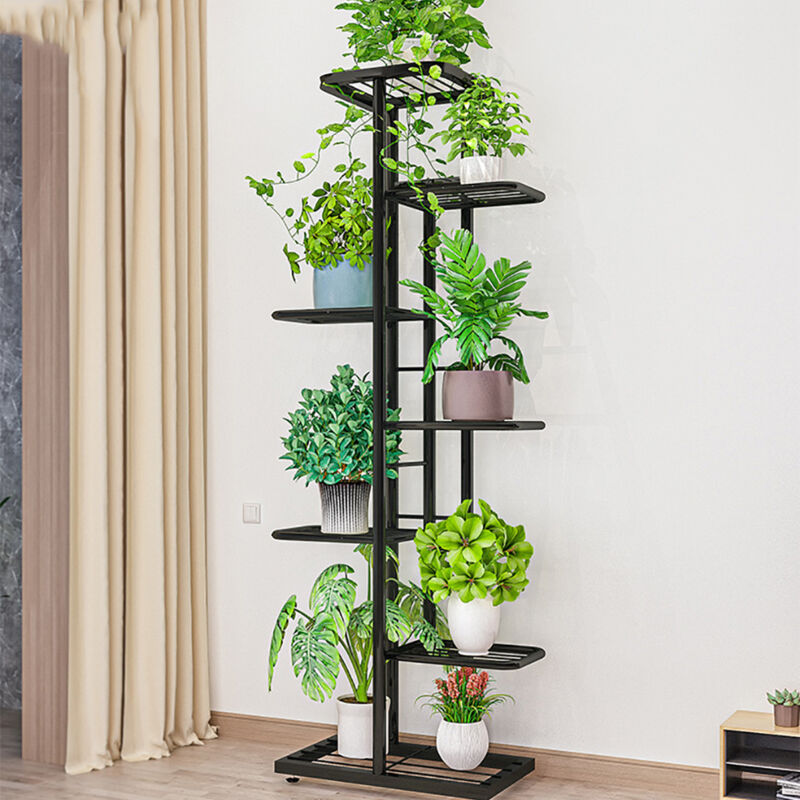 Lunsy - Support à plantes à 7 niveaux, étagère pour pots de fleurs multiples, étagère d'angle pour plantes, pour terrasse, jardin, balcon, salon, noir