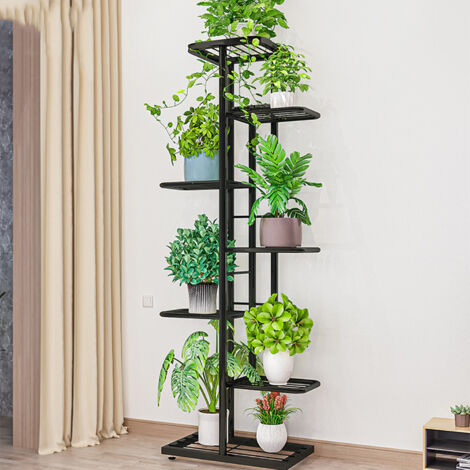 Support à plantes à 7 niveaux, étagère pour pots de fleurs multiples, étagère d'angle pour plantes, pour terrasse, jardin, balcon, salon, noir