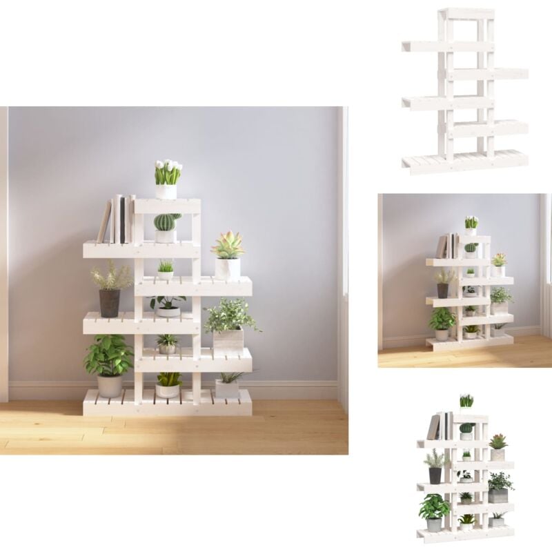 Support à plantes Blanc 85x25x109,5 cm Bois massif de pin - Support Plante - Étagère Plante - Jardinerie - Décoration Intérieur - Balcon
