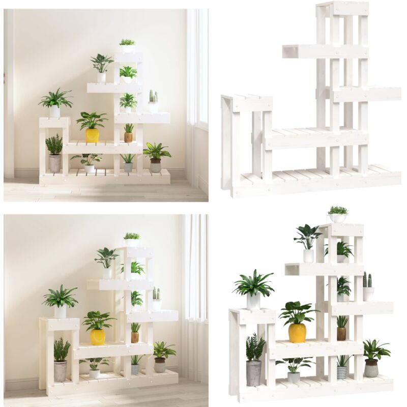 Support à plantes Blanc 92x25x97 cm Bois massif de pin - Support en bois - Support en bois de pin