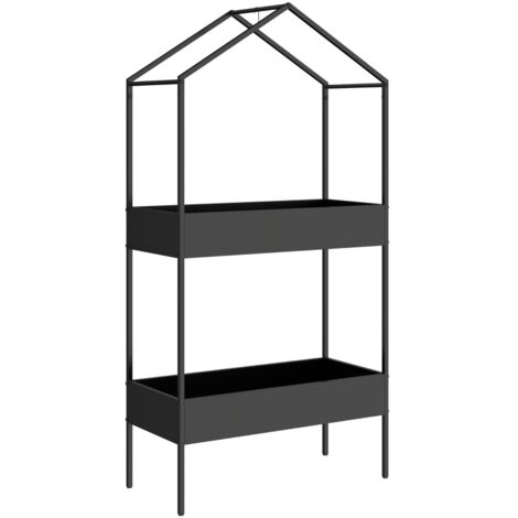 Support à plantes double niveau pour la maison, 150 cm - matériau en métal noir, avec crochets