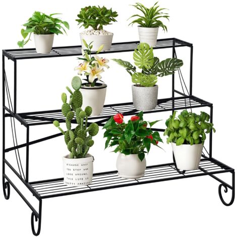Support à plantes en fer forgé noir, échelle à 3 niveaux pour extérieur, stable et design, idéal pour jardin et terrasse