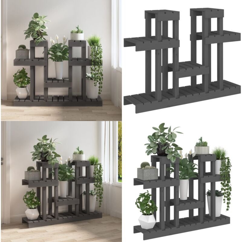 Support à plantes Gris 104,5x25x77,5 cm Bois massif de pin - Support Plante - Étagère Plante - Jardinerie - Décoration Intérieur - Extérieur - Home &