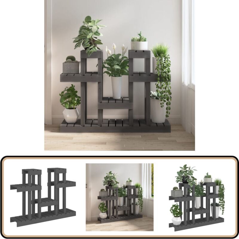 Support à plantes Gris 104,5x25x77,5 cm Bois massif de pin - Support Plante - Étagère Plante - Jardinerie - Décoration Intérieur - Extérieur