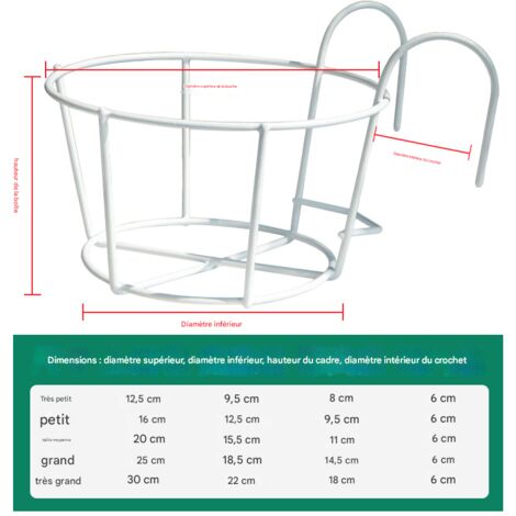 Support à Pot de Fleurs pour Balcon, Porte-Pot Mural en Métal pour Rambarde, Décoration Murale pour Plantes d'Intérieur et Extérieur - 1 blanc extra large