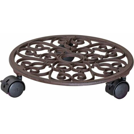Support à roulettes pour Pot de FleurØ 29 x 6,5 cm I Support Roulant de Plant pour l'intérieur + l'extérieur I Roule Pot en Fonte, Nickel I 2 Freins I Capacité de Charge 50 kg -20092201 -