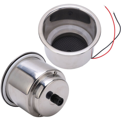 Support à Tasse avec Éclairage LED Marine - Inserts Luminieux 2 Pièces, Acier Inoxydable 304, 8 LEDs Vertes avec Trou de Vidange pour Bateau, Voiture, Camping-car