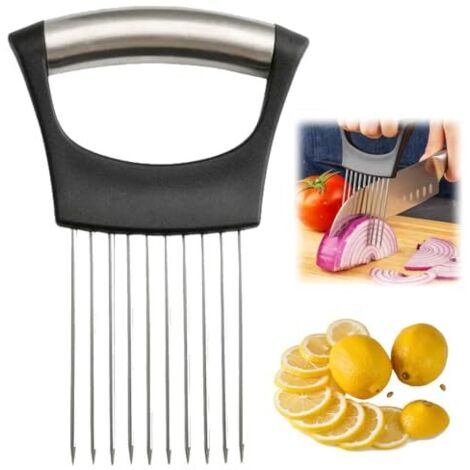 Support à tranches d'oignon en acier inoxydable, nouveau support à oignon pour trancher, coupe-citron, coupe-légumes, hachoir, outil d'aide au tranchage pour pommes de terre, tomates, oignons (1 Pcs)