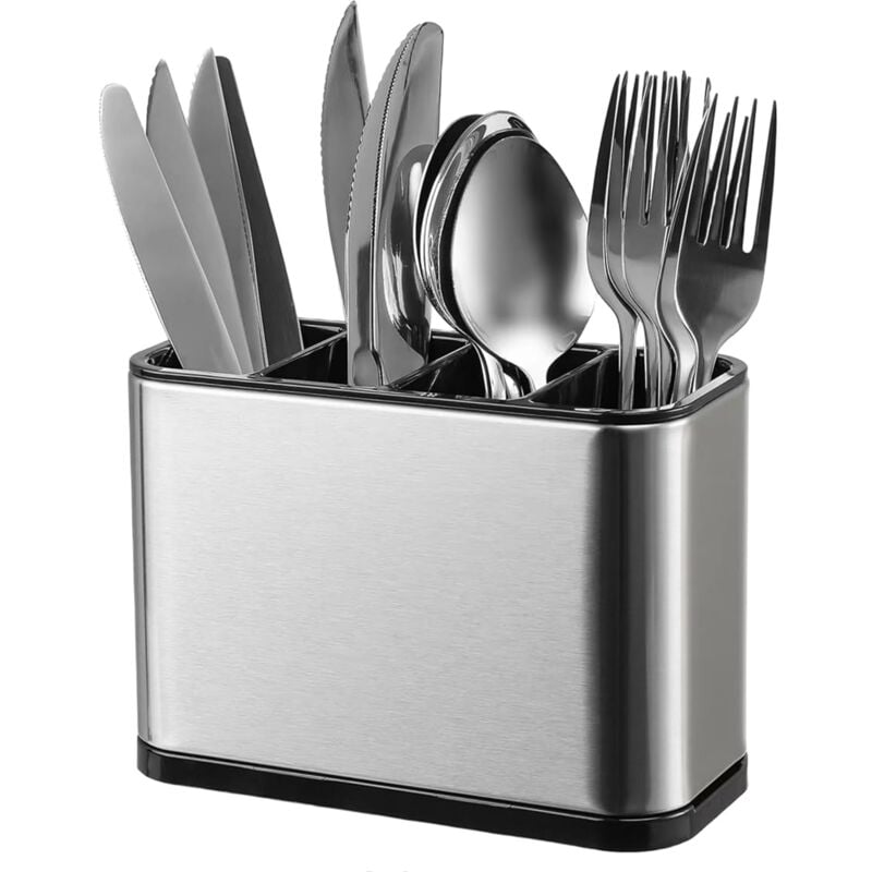 Ensoleille - Support à ustensiles de cuisine, égouttoir à vaisselle en acier inoxydable, organisateur de comptoir avec 4 compartiments divisés,