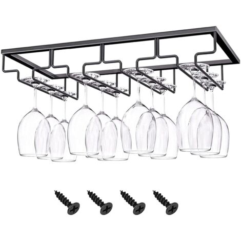 Support à Verre à Vin, Porte-verres à vin en métal, Porte-Verres à Pied Suspendu Support, Porte-Verres, avec Vis de Montage, 4 Rangées de Grande Capacité, pour Bar Cuisine, 40 x 22,5 x 6cm(Noir)