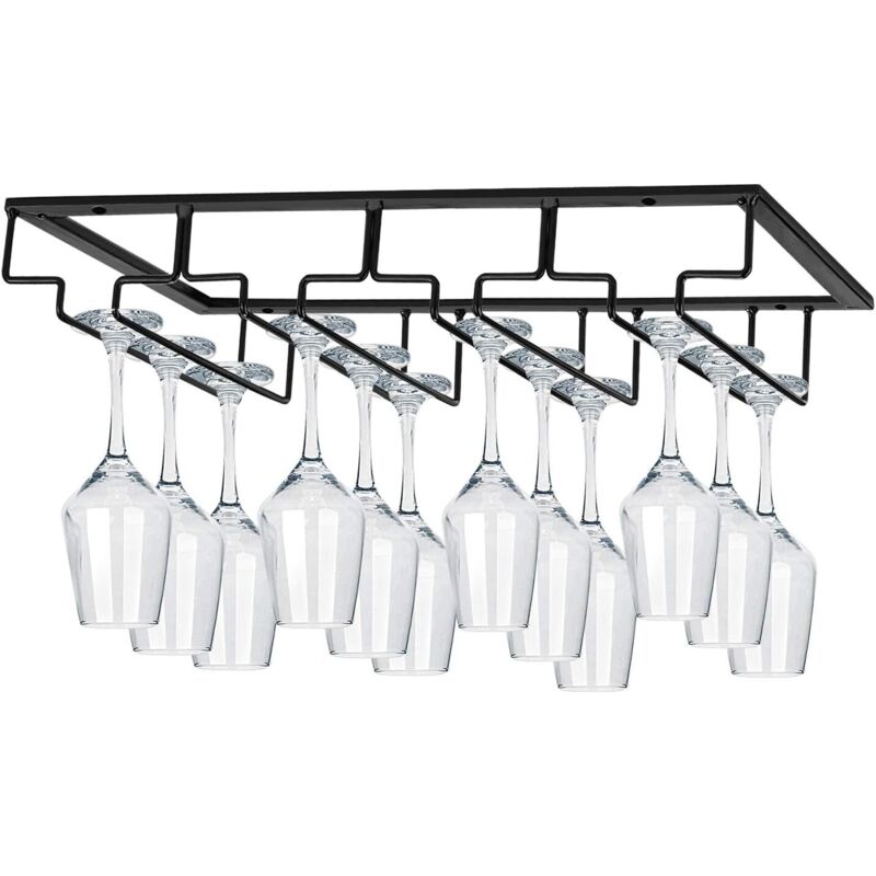 Support à verres à vin à suspendre sous un meuble, porte-verres à pied en fil métallique, rangement pour verres à vin pour cuisine et bar (4 rangées)