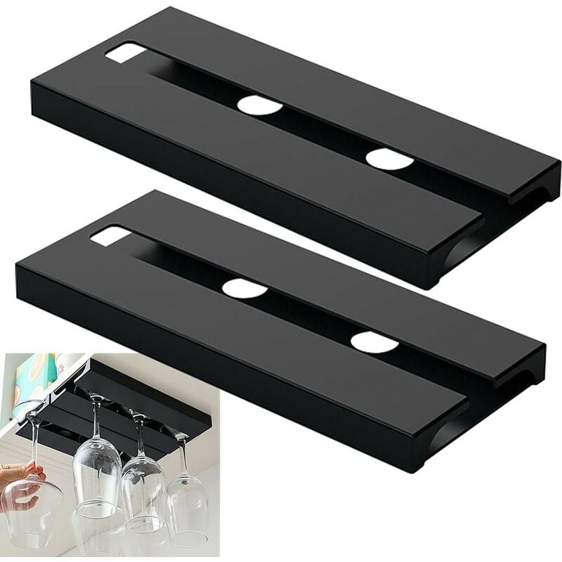 Kinsi - Support à verres à vin en plastique – Verres à vin, lot de 2 cintres de cuisine, noir