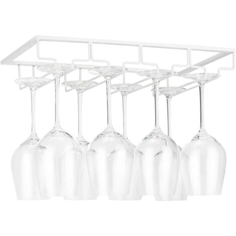 Support à verres à vin sous armoire - Support à verres à pied en métal, organisateur de verres à vin, cintre de rangement pour verres pour bar cuisine, Blanc, 4 rangées